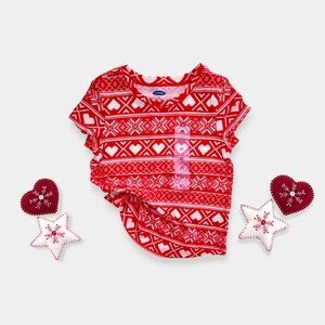 Old Navy Printed Heart To Heart Red Short Sleeve T-shirt